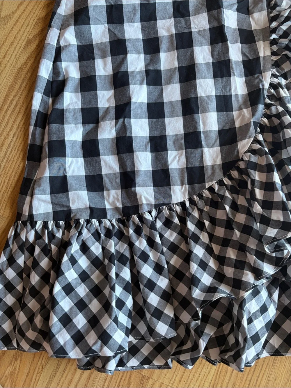 J. Crew Black & White Gingham Ruffle Wrap Mini Skirt